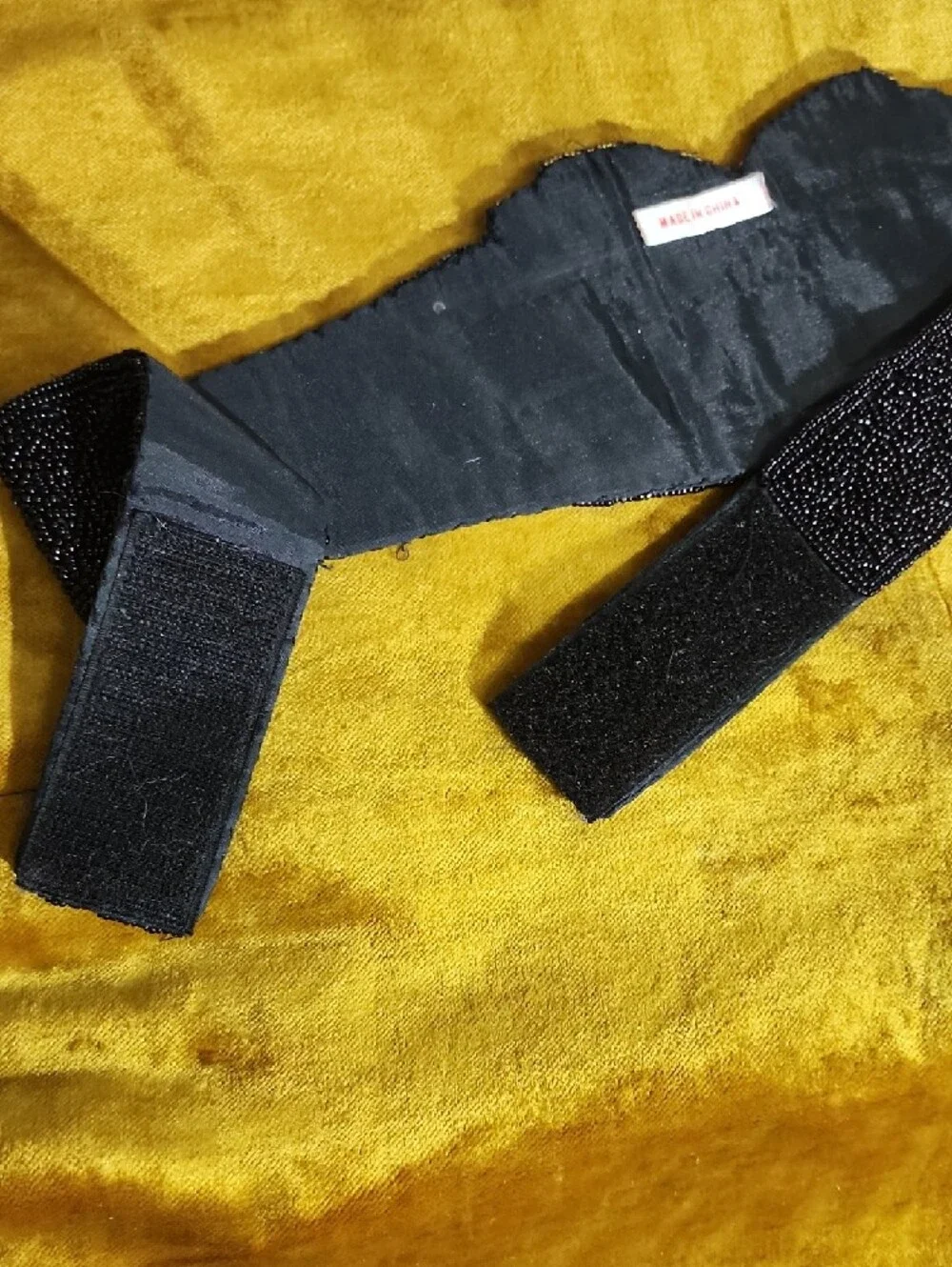 Vintage Black Beaded Belt with Gold & Blue Leaf Motif